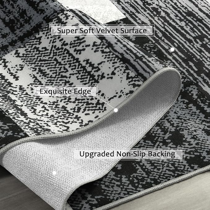 FlyDOIT Modern Geometric Patchwork Area Rug, 2.7x8 Grey Runner Rugs for Living Room, Rockwood Collection Indoor Rugs for Bedroom, Throw Carpet Floor Decor for Entryway Dining Room Office Nursery
