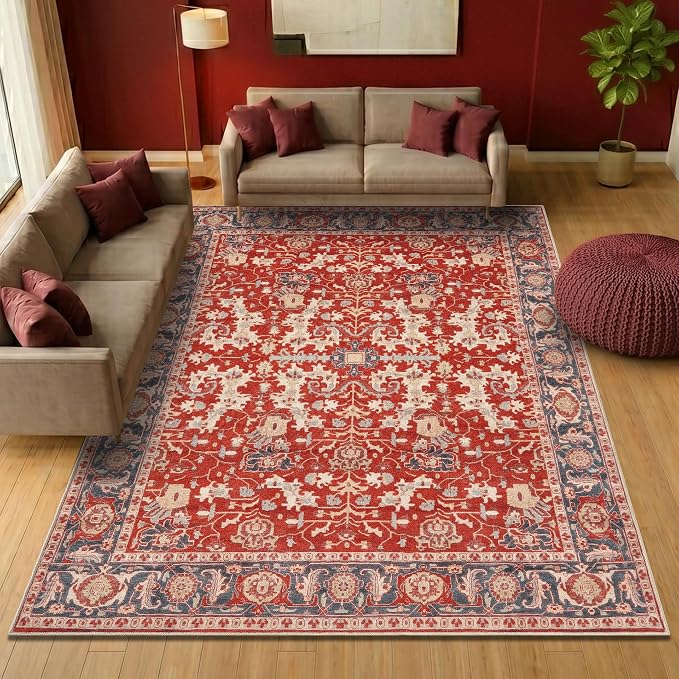 Keen Home Design 9x12 Rug - Machine Washable Area Rug with Non-Slip Backing, Ideal for Living Room, Dining Room, Bedroom - Vintage, Easy Clean, Durable, Low Pile Rug - (9' x 12')