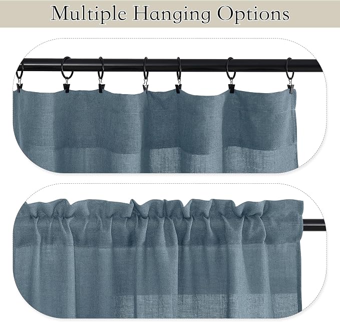 RYB HOME Stone Blue Sheer Curtains 84 inch Length Soft Linen Texture Curtains Light Glare Filering Privacy Window Decor for Living Room Sliding Door Picture Window, W 52 x L 84 inch, 2 Panels