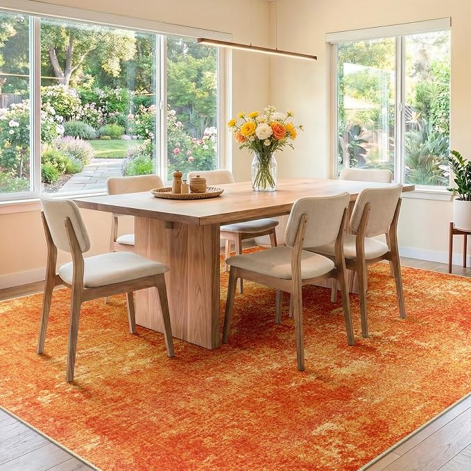 RELEANY Washable Area Rugs 5'x7' Non-Slip Modern Abstract Soft for Living Room Entryway Bedroom Kitchen, Print Pattern, Orange