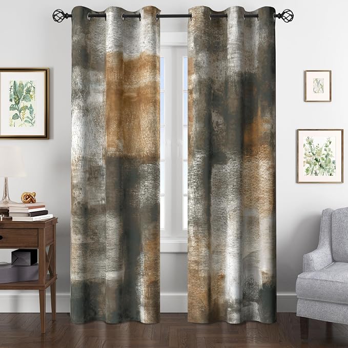Asuexpect Abstract Curtains for Living Room 2 Panels Abstract Rust Curtain Room Darkening Grommet Window Drapes Modern Decorative Window Treatments for Bedroom, 42x72 Inches, Tan