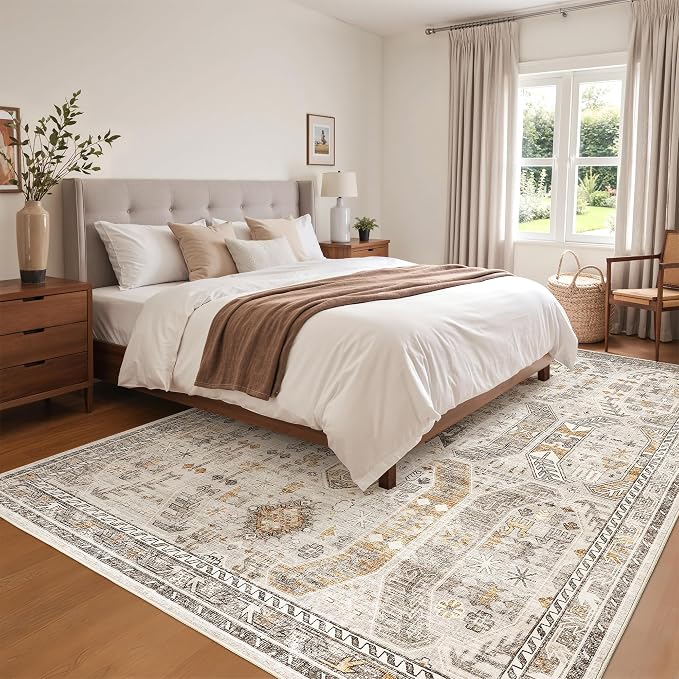befbee 6x9 Area Rugs for Living Room - Stain Resistant Machine Washable Rugs for Bedroom,Non-Slip Backing Large Area Rug (Brown/Gold, 6'x9')