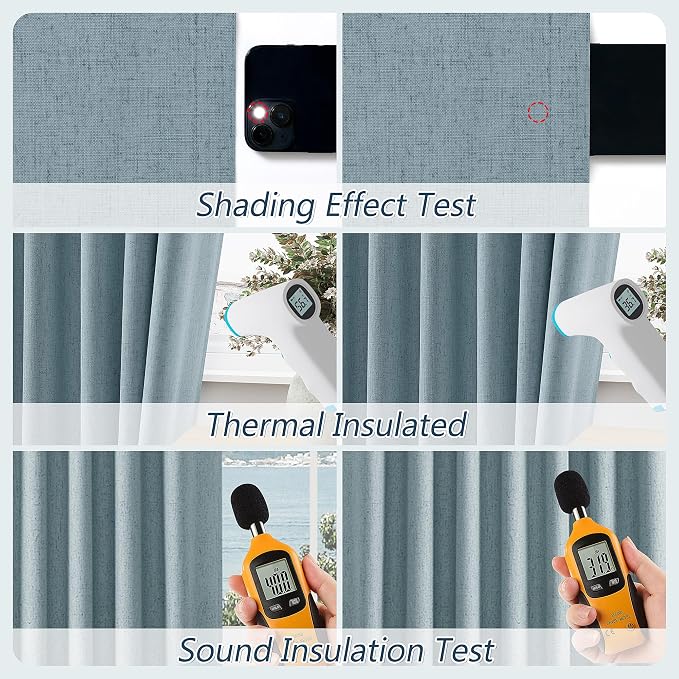Guken Blue 100% Blackout Linen Curtains 63 Inch Length 2 Panels Set for Living Room Bedroom Back Tab Rod Pocket Thermal Insulated Black Out Drapes Room Darkening Farmhouse Window Curtains 52x63