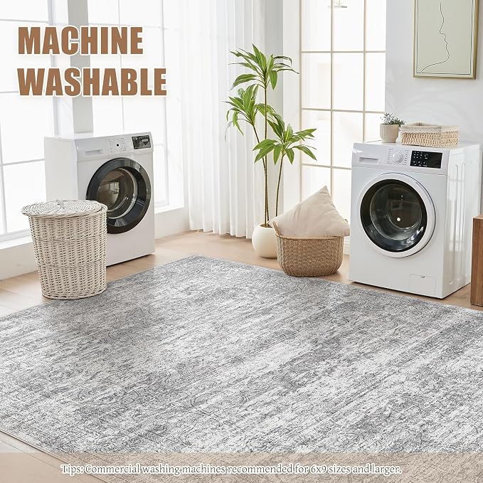 DMOYEST Area Rug Living Room Rugs - 5x7 Abstract Large Soft Indoor Washable Rug Neutral Modern Low Pile Carpet for Bedroom Dining Room Farmhouse Home Office - Vintage Grey