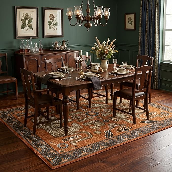 GarveeHome Tibetan Tiger 5x7 Area Rugs, Boho Terracotta Washable Rugs for Living Room, Vintage Tribal Soft Animal Print Throw Rug Non Slip Ultra Thin Stain Resistant Floor Carpet for Office Bedroom