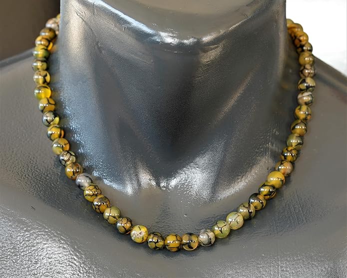 Natural Gemstone Beaded Choker Necklace | 8mm Handmade Adjustable Jewelry for Men & Women | Chakra Balancing Crystal Necklace | Spiritual Gift | Macrame Cord with Extender