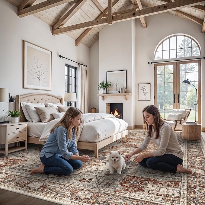 Living Room 12x15 Area Rug - Washable Area Rugs with Non Slip Backing Stain Resistant Carpet for Bedroom Vintage Rugs Indoor Ultra-Thin Carpets Home Decor Decoration Mat 12x15 Brick