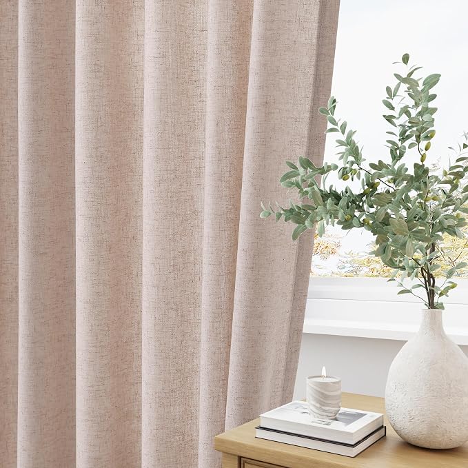 Aersas Oatmeal Pinch Pleat Linen Curtains 90 Inch Length 2 Panels Set for Bedroom Dinging Room Semi Sheer Boho Farmhouse Neutral Window Curtains 90 Inches Long for Living Room Nursery 40x90