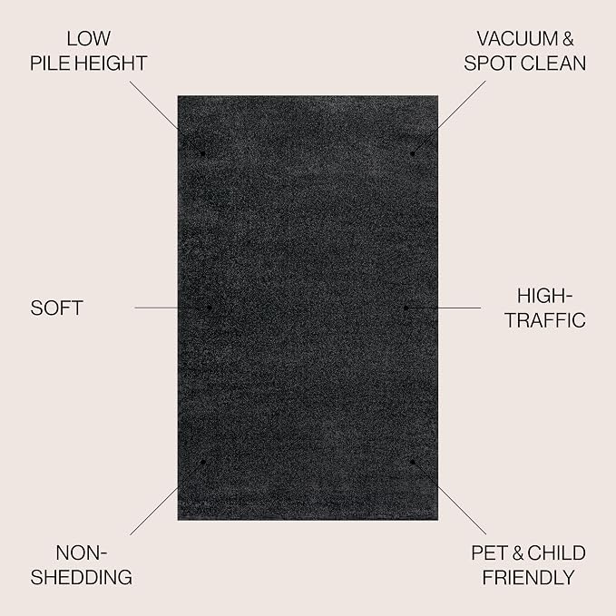 JONATHAN Y Haze Solid Low-Pile Black 5x5 Square Indoor Area Rug, Coastal,Bohemian,Minimalist,Classic, Easy-Cleaning for Living Room,Bedroom,Kitchen,Pet Friendly,Non-Shedding (SEU100I-5SQ)
