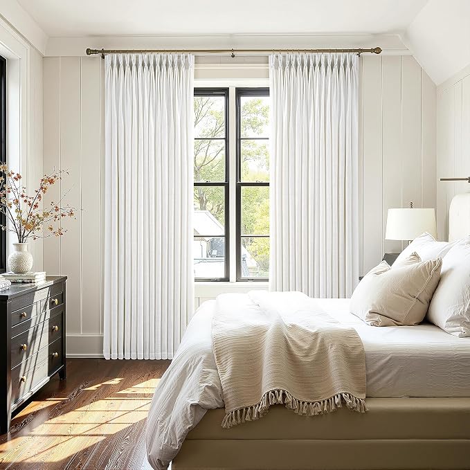 80 Inch Extra Wide Pinch Pleated Linen Curtains 112 Inch Length for Living Room Bedroom Natural Cream Beige Privacy Drapes Light Filtering for Patio Sliding Door 112 Inches Long with Hooks Clips Rings