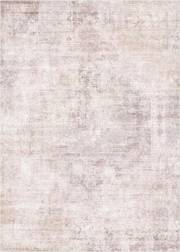 Hazo Haus Modern Rugs for Living Room 10x14 - Contemporary Dusty Pink Extra Large Area Rug for Dining Room Table, Foldable Thin Lightweight Non Slip Abstract Distressed Medallion Print Pattern