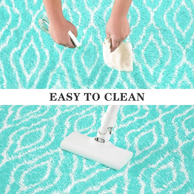 Fluffy Rug for Living Room, Soft Modern 8x10 Green and White Shag Area Rugs | Non Slip Green Carpet for Bedroom, Home Decor Aesthetic, Washable Large Fuzzy Plush Floor Mat for Nursery Teen Dorm