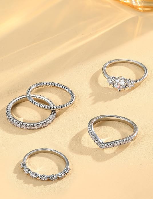 Florideco Stackable Rings for Women 14K Gold Plated Minimalist Non Tarnish Cubic Zirconia Thumb Ring Set Dainty Knuckle Ring Trendy Statement Stacking Rings Set Size 5-10