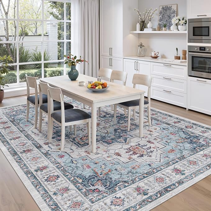 zesthome 8x10 Area Rugs,Stain Resistant Washable Rug,Ultra-Thin Rugs for Living Room,Bedroom,Non-Slip Backing Home Decor Large Area Rug (Blue,8'x10')