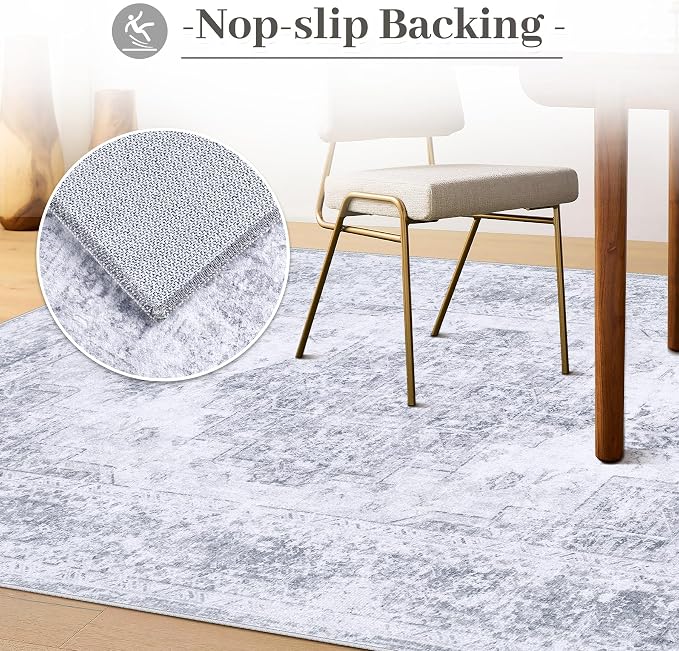 XLUEZ Area Rug 10x12 Living Room Rugs, Machine Washable Vintage Distressed Medallion Rug Non-Slip Soft Low Pile Large Indoor Rugs for Bedroom Kitchen Dining Room Office(Light Grey,10'x12')