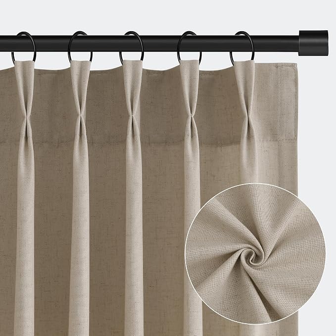 Aersas Cobblestone Pinch Pleat Linen Curtains 96 Inches Long for Living Room Dining 2 Panels Pinch Pleated Drapes Hooks Farmhouse Neutral Light Filtering Semi Sheer Curtain for Bedroom 40x96