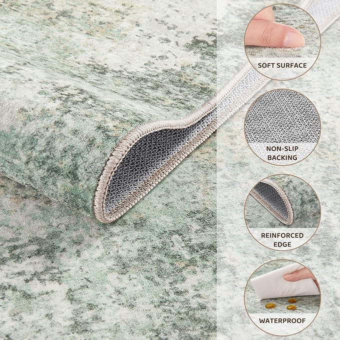 DMOYEST Area Rug Living Room Rugs - 9x12 Abstract Large Soft Indoor Washable Rug Neutral Modern Low Pile Carpet for Bedroom Dining Room Farmhouse Home Office - Green Grey
