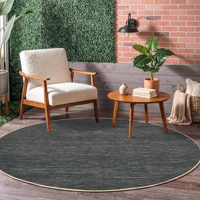 GarveeHome Washable 4ft Easy Jute Round Rug for Living Room Bedroom | Modern Solid Non Slip Circle Rugs Low Pile Indoor Round Area Rugs for Kitchen Nursery Entryway Dorm, Grey