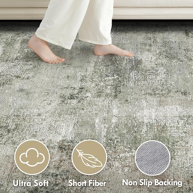 Tortania Area Rug Living Room Rugs - 5x8 Washable Large Soft Neutral Boho Moroccan Bohemian Farmhouse Rug Indoor Floor Carpet for Bedroom Under Dining Table Home Office Decor - Olive Brown