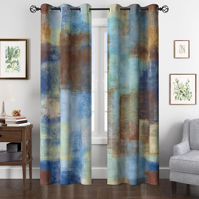 Asuexpect Abstract Curtains 2 Panels Abstract Rust Curtain Room Darkening Grommet Window Treatments Modern Decorative for Bedroom Living Room, 42x84 Inches, Blue Rust