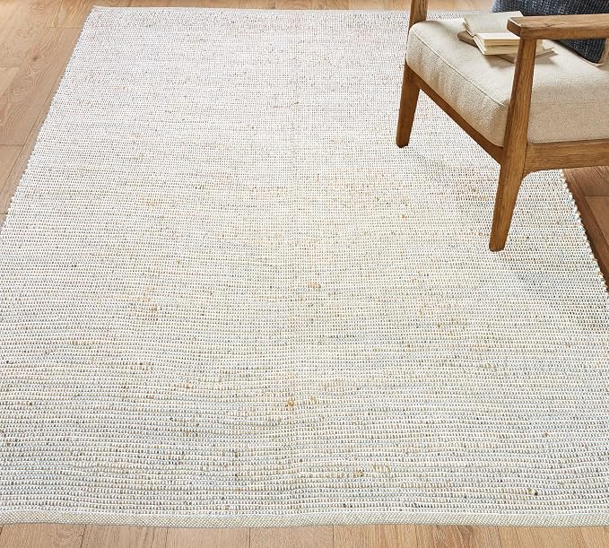 Chardin home 6x9 Jute Cotton Hand Woven Area Rug, Natural Jute Cream Blue Braided Boho Farmhouse Rug, Reversible Rustic Natural Fiber Carpet for Living Room Bedroom Dining Room