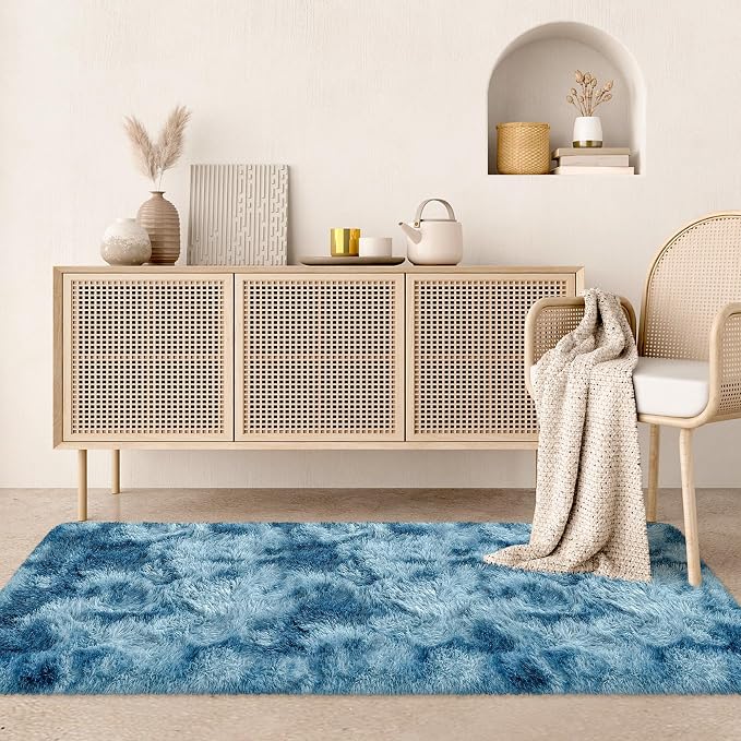 2x6 ft Soft Blue Runner Rugs for Bedroom Living Room Blue Fluffy Rug Plush Shag Carpet Non Slip Washable for Nursery Dorm Fuzzy Bedside Rug Runner for Kids Girls Room Home Decor