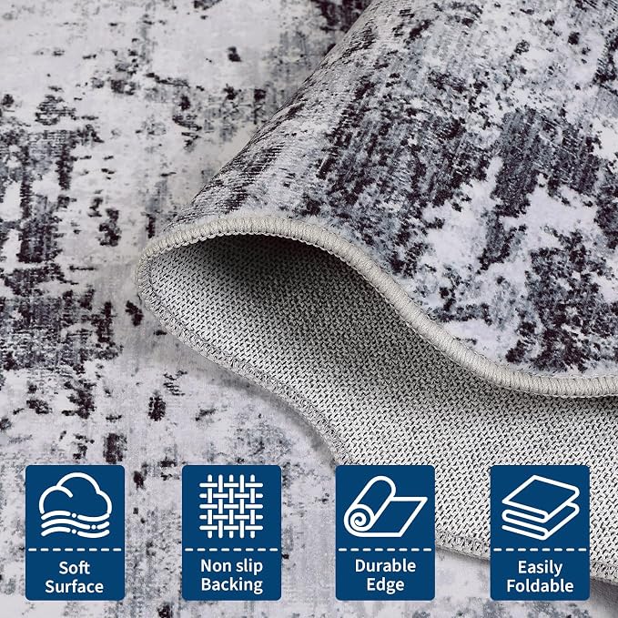 ROYHOME Modern Abstract Scalloped 2x3 Area Rug Non Slip Non Shedding Low Pile Stain Resistant Rug for Entryway Kitchen Bedroom,Grey