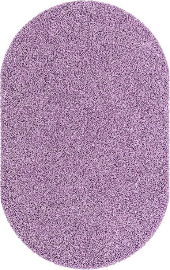 Unique Loom Solid Shag Collection Area Rug (5' 1" x 8' Oval, Lilac)