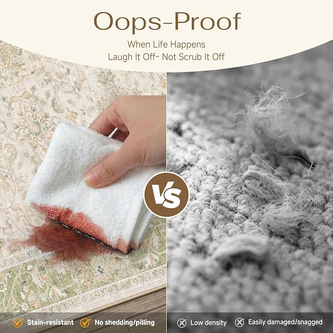 2x6 Sage Green Washable Runner Rug Non Slip Vintage Carpet | Soft Low Pile, Lightweight Foldable, Pet Friendly, Hallway, Kitchen, Bathroom, Front Door, Beside Bed