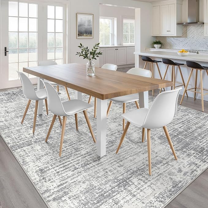 12x15 Area Rug Living Room: Washable Large Neutral Grey Rugs Abstract Soft Modern Stain Resistant Indoor Floor Non-Slip Carpet for Bedroom Nursery Kids Office Playroom Dining Room Under Table Home