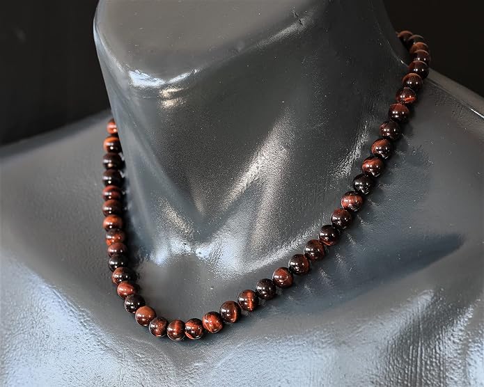 Natural Gemstone Beaded Choker Necklace | 8mm Handmade Adjustable Jewelry for Men & Women | Chakra Balancing Crystal Necklace | Spiritual Gift | Macrame Cord with Extender