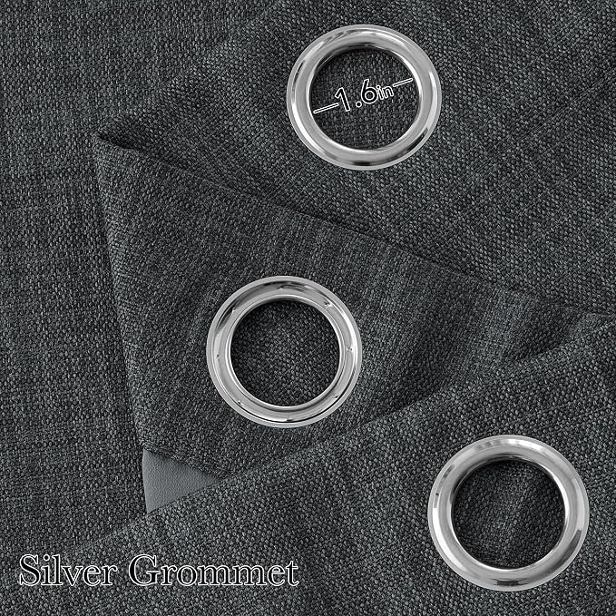 NICETOWN Short Faux Linen Charcoal Gray Blackout Curtains 63 inches Long for Kitchen - Privacy Panels for Living Room Bedroom, Modern Farmhouse Style Easy Care Grommet Top, 2 Panels, W42 by L63