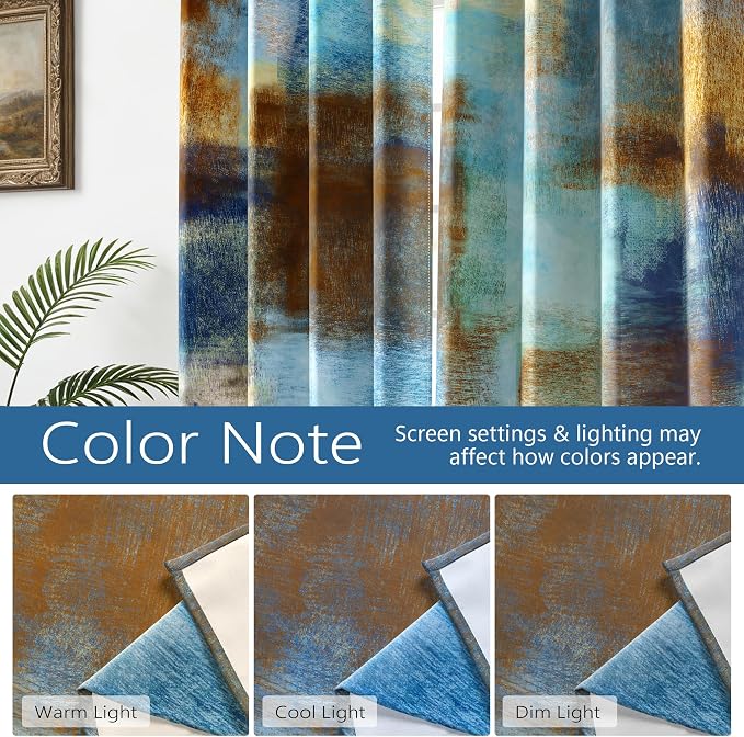 Asuexpect Abstract Curtains 2 Panels Abstract Rust Curtain Room Darkening Grommet Window Treatments Modern Decorative for Bedroom Living Room, 52x72 Inches, Blue Rust