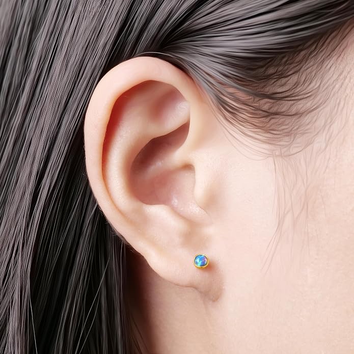 limerencia 18G Hypoallergenic Titanium Opal Threadless Nose Stud Earrings, 2PC Flat Back Push in Stud Earrings Labret Medusa Monroe Helix Cartilage Tragus Conch Piercing Jewelry for Women Men