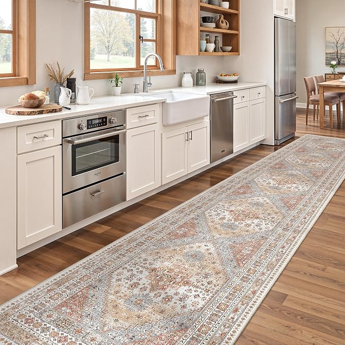 zesthome Long Hallway Runner Rug- Carpet Runners for Hallway 12ft, Anti Slip Backing Washable Rug Runner for Bathroom, Entrance, Living Room, Soft Low Pile Modern Rug Runner(Orange,2'x12')