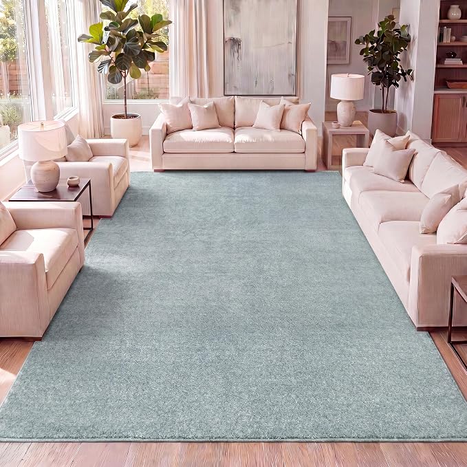 JONATHAN Y Haze Solid Low-Pile Aqua Blue Indoor Area Rug 9x12, Coastal,Bohemian,Minimalist,Classic, Easy-Cleaning for Living Room,Bedroom,Kitchen,Pet Friendly,Non-Shedding (SEU100S-9)