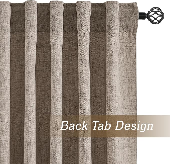 RYB HOME Linen Sheer Curtains and Drapes for Living Room and Dining Room 96 inches Length, Breathable Back Tab/Rod Pocket Semi Sheer Curtains, Oatmeal, W 52 x L 96 inches, 2 Panels Set