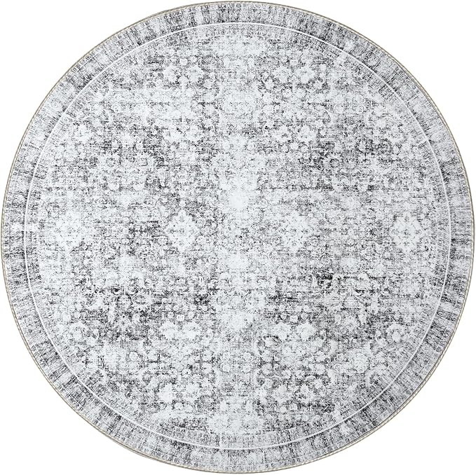 Sasttie Round Rug 4ft, Ultra-Soft Washable Circle Rug, Low Pile Foldable Thin Rugs with Non-Slip Backing, Skin-Friendly Stain Resistant Carpet for Living Room, Bedroom, Kitchen, Dorm, 4ft, Light Grey