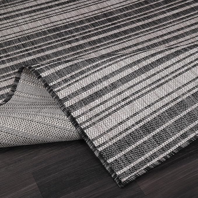 Luul Home Stripe Outdoor Rug 8x10 Washable Outside Carpet for Indoor Patio Porch Waterproof Easy Cleaning Non Shedding Area Rugs Dark Gray 8 x 10
