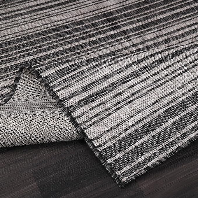 Luul Home Stripe Outdoor Rug 5x7 Washable Outside Carpet for Indoor Patio Porch Waterproof Easy Cleaning Non Shedding Area Rugs Dark Gray 5 x 7