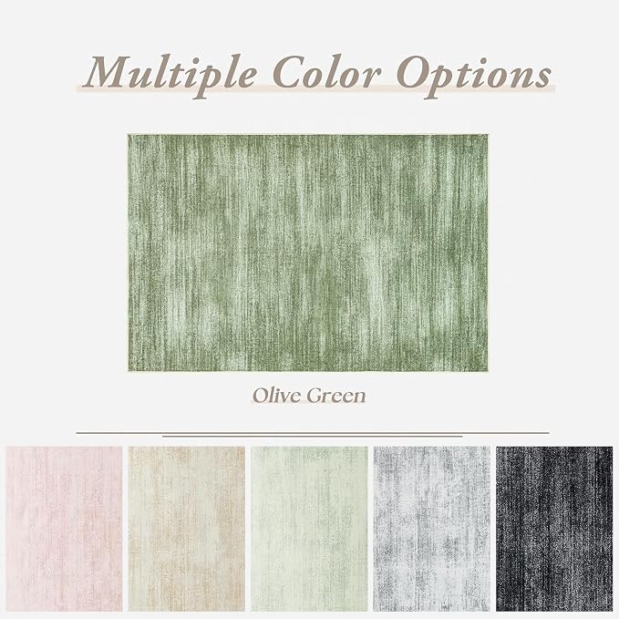BILEEHOME Abstract Area Rugs for Living Room Olive Green 5x8 Rug Washable | Neutral Boho Dark Green, with Non Slip Rubber Backing, Soft Low Pile Floor Covering Carpet, for Nursery Playroom Bedroom