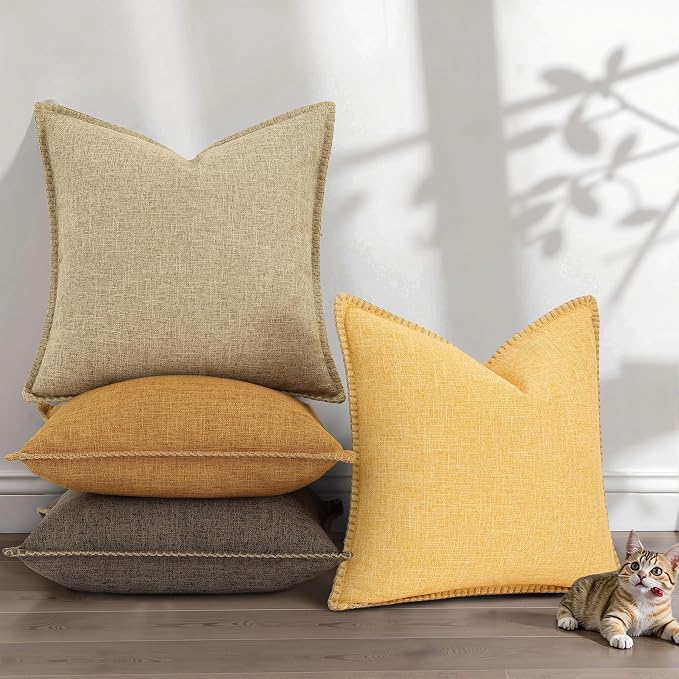 decorUhome Chocolate Faux Linen Outdoor Throw Pillow Covers 16x16 Set of 2 | Fall Decorative Textured Neutral Modern Farmhouse Pillow Covers with Stitched Edge for Couch Sofa Bed Living Room