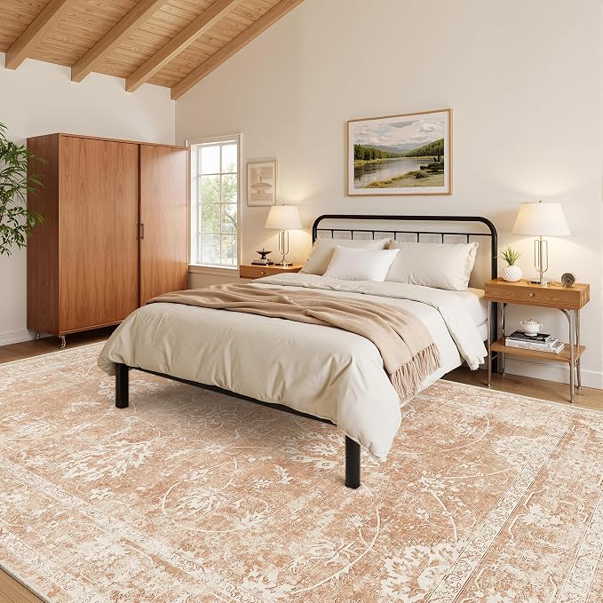 Madane Living Room 10x14 Area Rugs, Washable Low Pile Non-Slip Stain Resistant Extra Large Thin Rug, Vintage Soft Throw Carpet for Dining Room Bedroom Farmhouse Home Office (10 x 14, Jasper Orange)