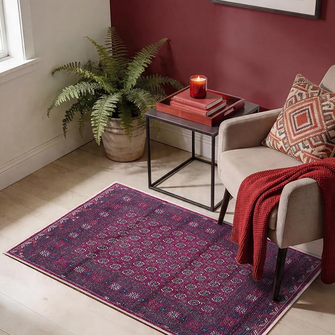 Keen Home Design 2x3 Rug - Machine Washable Entry Rug with Non-Slip Backing, Ideal for Enteryway, Kitchen, Bathroom, Laundry Room - Vintage, Easy Clean, Durable, Low Pile Rug - (2' x 3')
