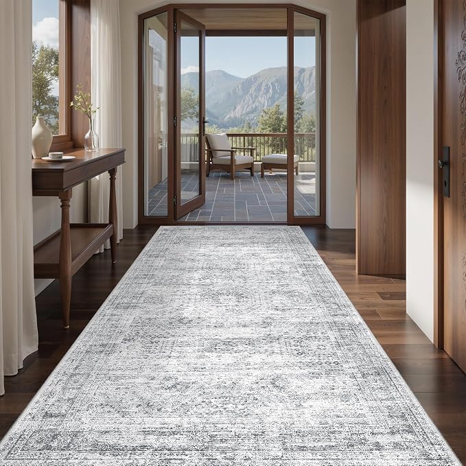 4x8 Rug Non Slip,Washable Hallway Runner Rug,Grey | Area Rugs for Kitchen,Entryway,Bedroom,Bathroom,Nursery Room,Thin,Soft Runner Rug,Stain Resistant Indoor Carpet