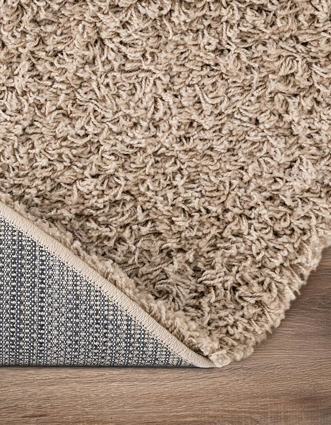 Unique Loom Solid Shag Collection Area Rug (5' 1" x 8' Oval, Taupe)