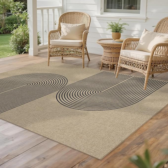 Easy Jute Rug for Pet Homes: 4x6 Outdoor Rug - Black Stripes | Washable Design Cuts Your Cleaning Time by 75% and Maintain Shape and Texture after 50 Machine Wash Cycles