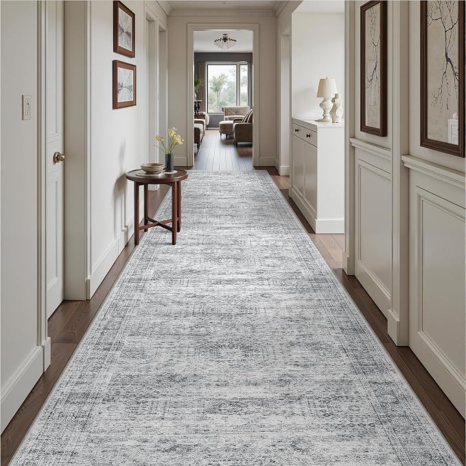 3x14 Runner Rug Non Slip,Washable Hallway Runner Rug,Grey | 14 ft Runner Rug for Hallway,Entryway,Bedroom,Living Room,Thin,Soft, Extra Long Rug,Stain Resistant Indoor Carpet