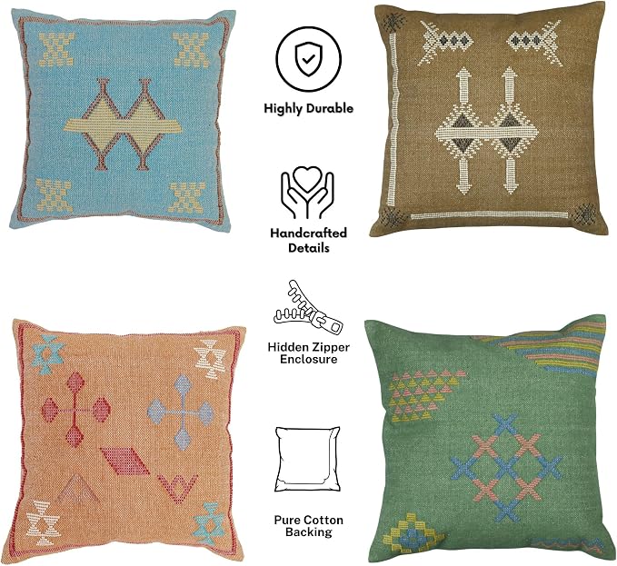 Trade Star Set of 4 Handloomed Pillow Covers 100% Authentic Pure Cotton Cushion Case Set Handwoven Pillowcase Throw Pillow Cover Premium Cushion Cover (Sabra 5)