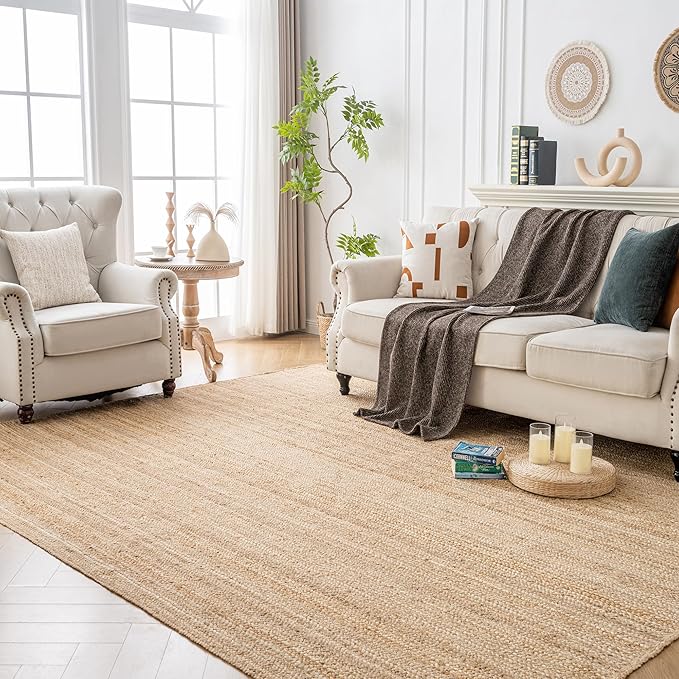 Shatex Natural Jute Rug 4x6ft, Handcrafted Braided Burlap Rug for Bedroom & Living Room, 100% Jute Fiber, Natural Color
